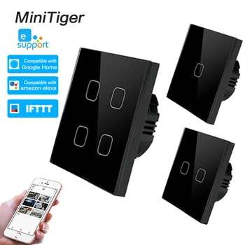 

Minitiger Smart Home 4 Gang 1 way Wireless WiFi EU Standard Touch Switch Wall Light Touch Switch,ewelink App Control