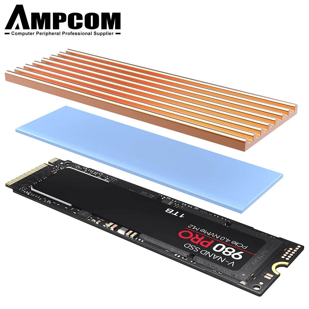 Aluminum M.2 Heatsink Cooler for M.2 2280 SSD with Silicone Thermal Pad 