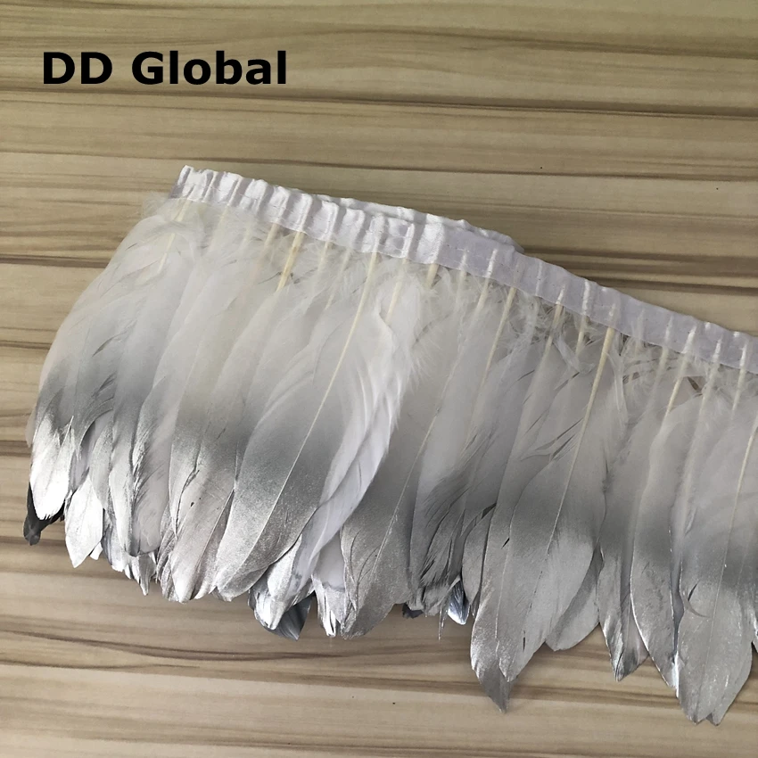 White goose feathers trim Silver 2 meters / lot stained ribbon 15~20 cm 6-8inch duck feather dance DIY decoration | Дом и сад