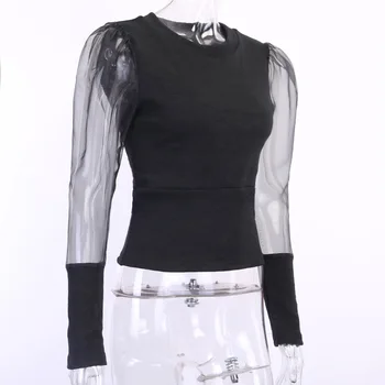

Woman Casual Sweater Long Sleeve Organza Sexy Top Transparent Sleeves Woman Spring Sweater 2020 New Hot Sall