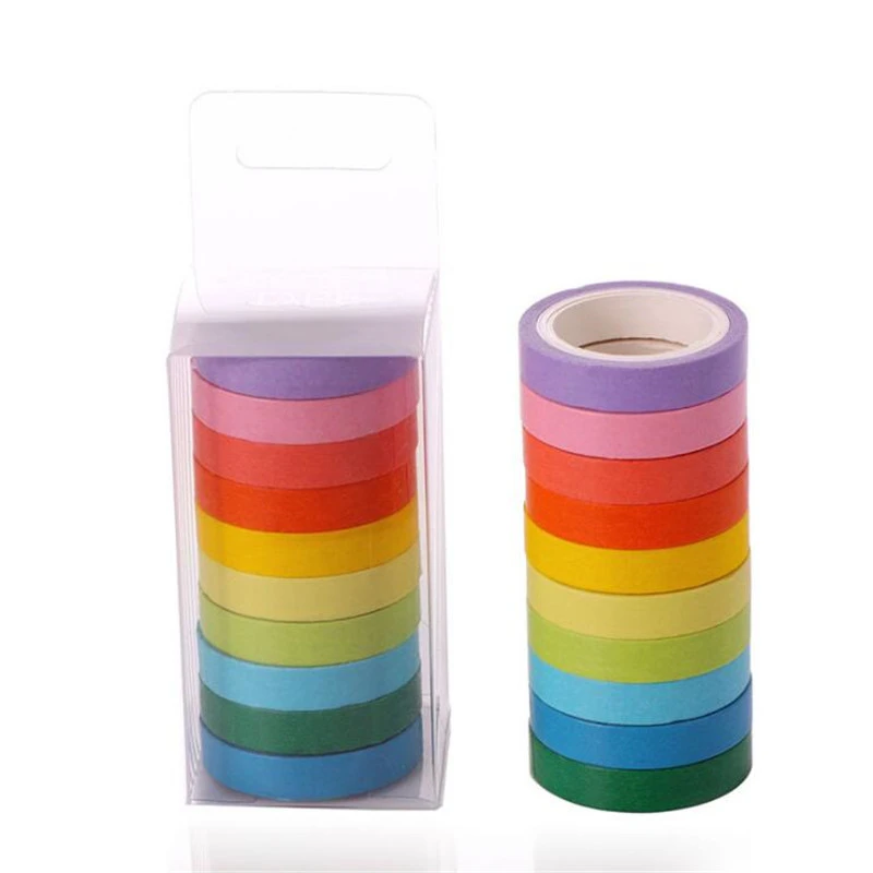 

10PCS/Set Candy Color Rainbow Washi Tape Scrapbooking DIY Decorative Masking Tape Sticker Stationery Adhesive Tape Papelaria