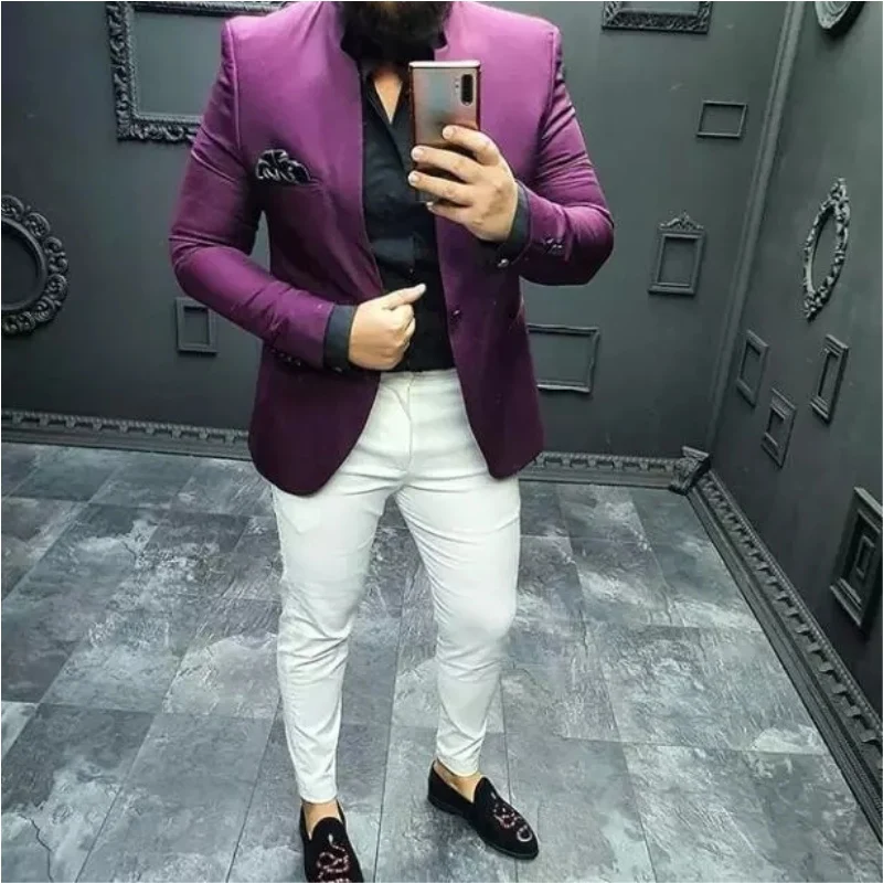 Mens 2PCS Formal Wedding Solid Color Slim Fit Blazer Jackets Pants Suits