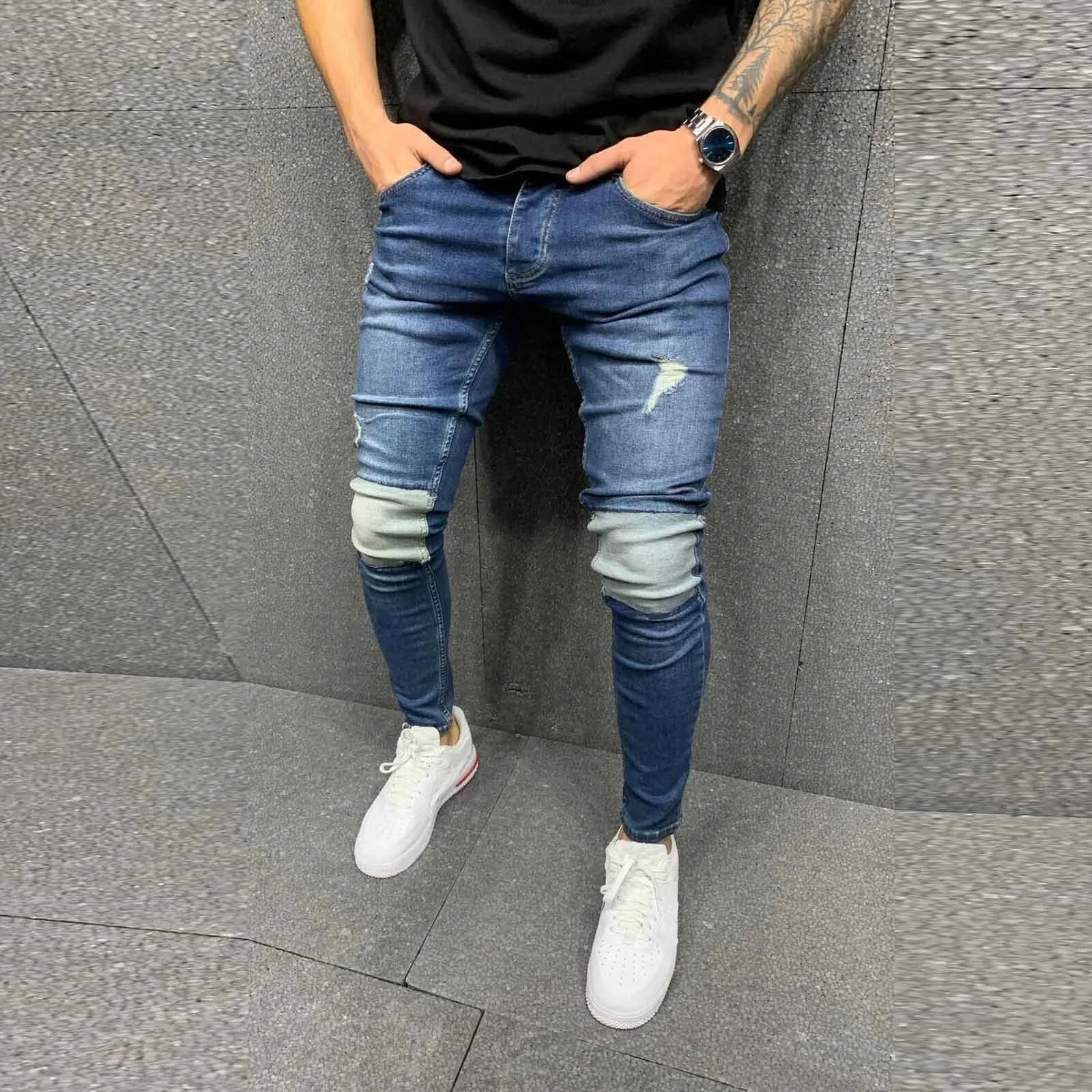 Hombres de Color sólido de pierna recta Jeans Mediados de cintura blanco de los hombres de la calle-Encuentro de Hombre Pantalones Pantalón Casual con cremallera # g30