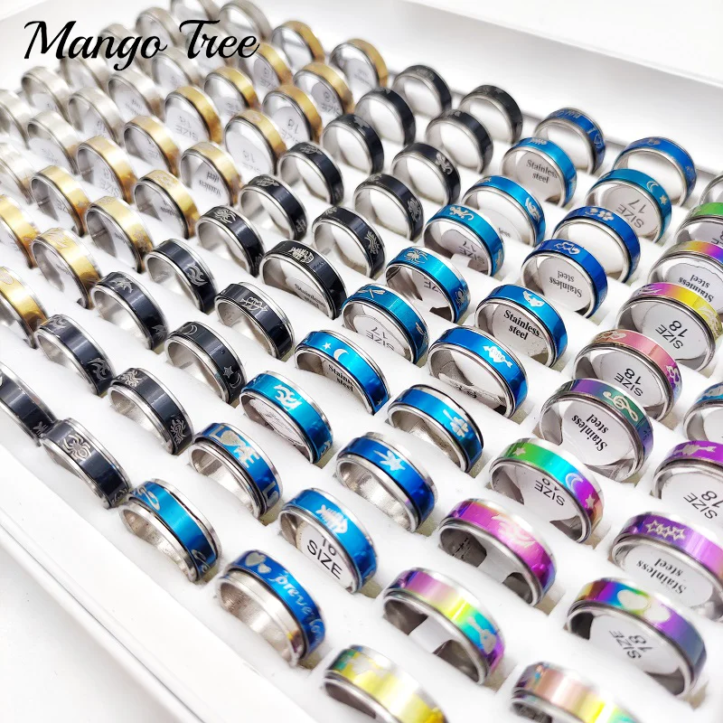 20 Pcs/Lot Fashion Stainless Steel Double Layer Rotating Ring for Men and Women Decompression Anxiety Rings Jewelry Party Gift