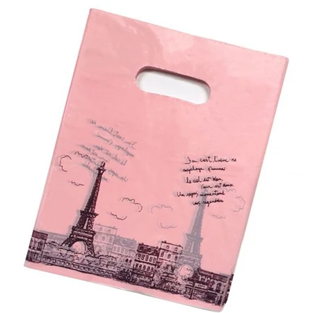 Pink tower Цельность 20*25 см 50 шт. свадебные подарки бутик подарки Ювелирные изделия пластиковая упаковка сумки для хранения покупок упаковка пластиковые ручки сумки - Цвет: Pink tower