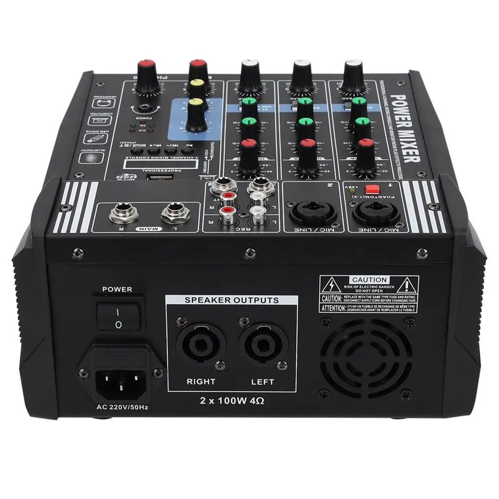 PA4 4 канала аудио микшер звук микшерный пульт с Bluetooth USB Запись 48 В Phantom power Monitor пути Встроенный усилитель мощности