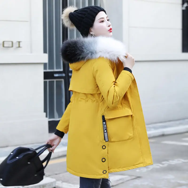 

Winter Jacket Ladies Cotton Jacket Women's Mid-Length Padded Coat Female Large Fur Collar Hooded Clothing