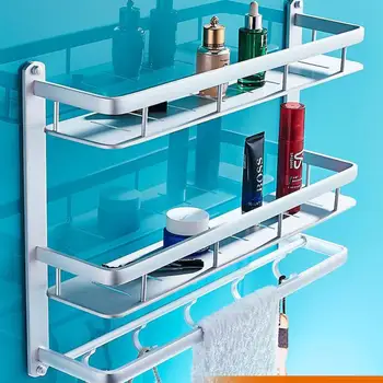 

Space Aluminum Toilet Shelf Wall Mounted Non Perforated Toilet Washstand Storage Rack Bathroom Towel Rack