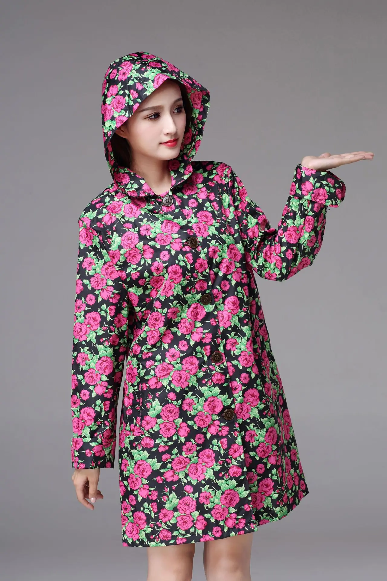 Red Rain Jacket impermeable Women Raincoat Hiking Fashion Rain Coat 190T Nylon Fabric Rain Jacket Girls