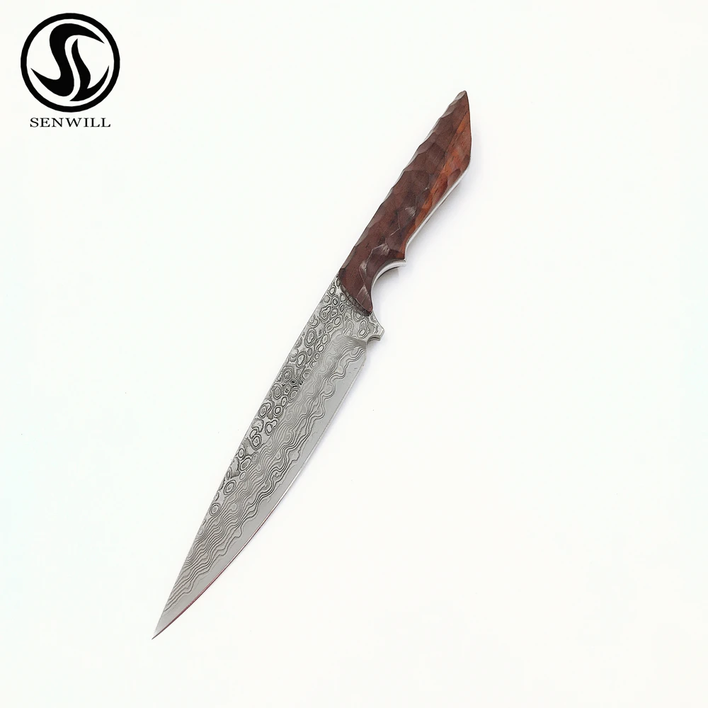 

Senwill Fixed Blade Outdoor knives Forged Damascus steel hunting knife with Rose wood Handle Tactical knives with Leather Sheat