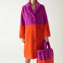 Женское пальто из искусственного меха, зима, пэчворк, контрастный цвет, длинное меховое пальто для девушек, теплое, утолщенное, плюш, искусственный мех, пальто для женщин