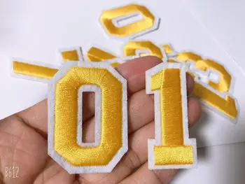 

Golden Embroidered iron on Numbers Applique Patch,Iron On Numerals Patch for T-Shirt or Coat or jeans decoration Patches