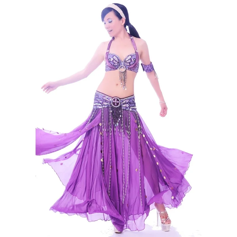 

New Glitter Skirt Top Belly dance Suit Hot Sexy Bellydance Dress set Bellydancing Clothes Performance Costume:BRA&Belt&Skirt