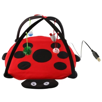 

Foldable Cat House USB Constant Temperature Heating Tent Dog Kennel Sofa Sleeping Beds Play Mat Blanket with Hanging Toys