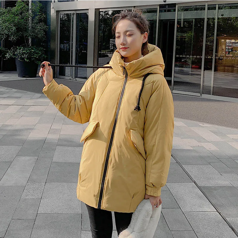 Женские Модные Длинные парки зимняя стеганая куртка пальто Дамская стильная куртка для отдыха теплое пальто с капюшоном и карманами - Цвет: Цвет: желтый