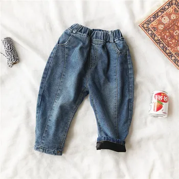

WLG boys girls winter jeans kids velvet thick denim blue jean baby warm fashion all match trousers 2-6 years