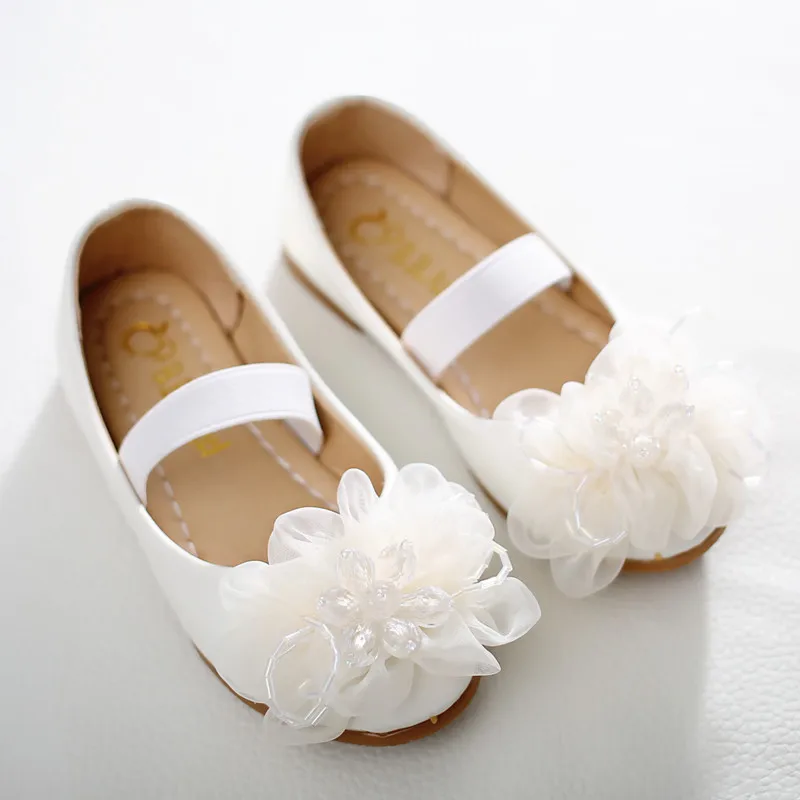 

2019 Fashion Girl Flower School Shoes Kids Girls Princess White Wedding Shoes Children Baby Girl Shoes PU Leather Sneaker