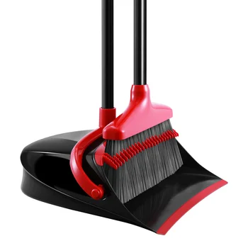 

HOMEMAXS Upgraded Broom and Dustpan Set Extendable Broomstick and Dust Pan Combo for Home Kitchen Room Office Dark Grey and Red