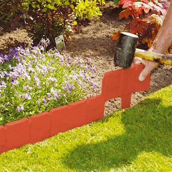 

10Pc Orange Red Garden Fence Edging Cobbled Stone Effect PP Lawn Edging Plant Border Decorations Flower Bed Border