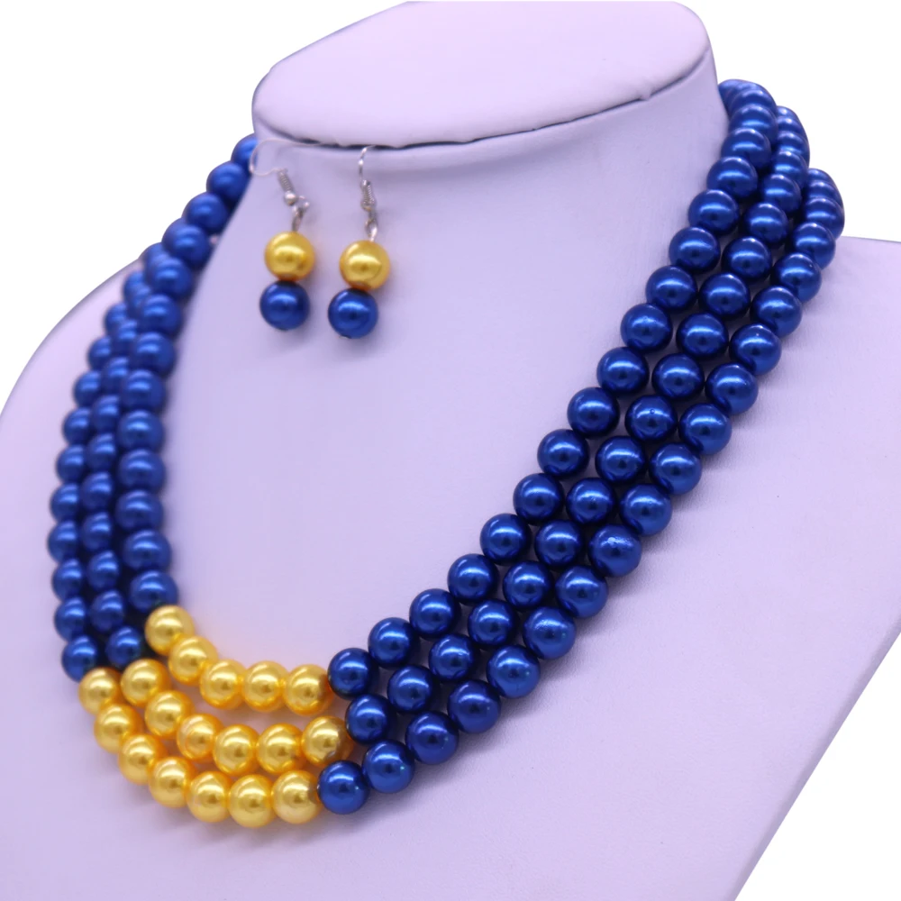 Abadon новейшая мода ручной работы Синий Желтый многопрядный слой жемчужное колье массивные ожерелья Sigma Gamma Rho символ ювелирные изделия