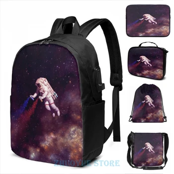 

Graphic print Shooting Stars - the astronaut artist USB Charge Backpack men School bags Women bag Travel laptop bag