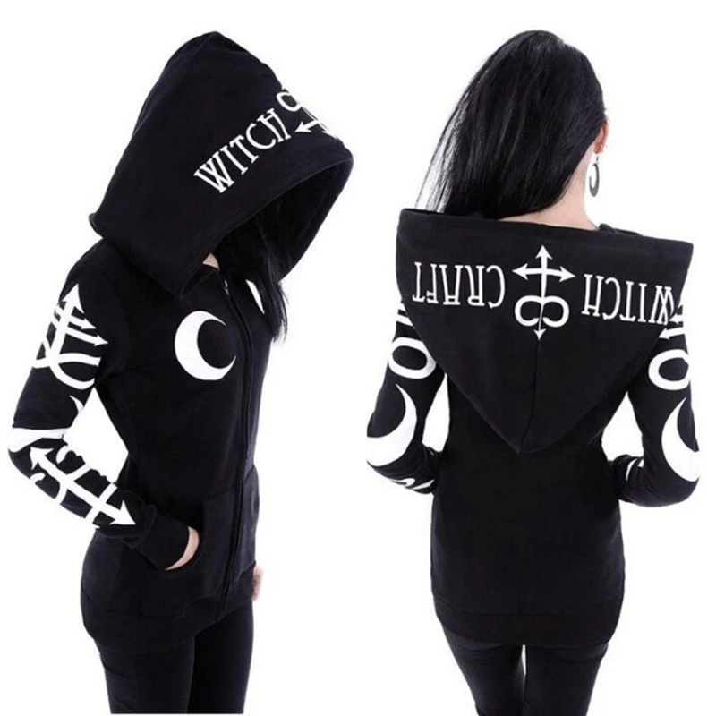 Najtaniej JIEZUOFANG fajne bluzy ubrania damskie 2019 nowy Gothic Punk Moon bluzy z nadrukowanymi literami kurtka zimowa jesień rękaw Zipper