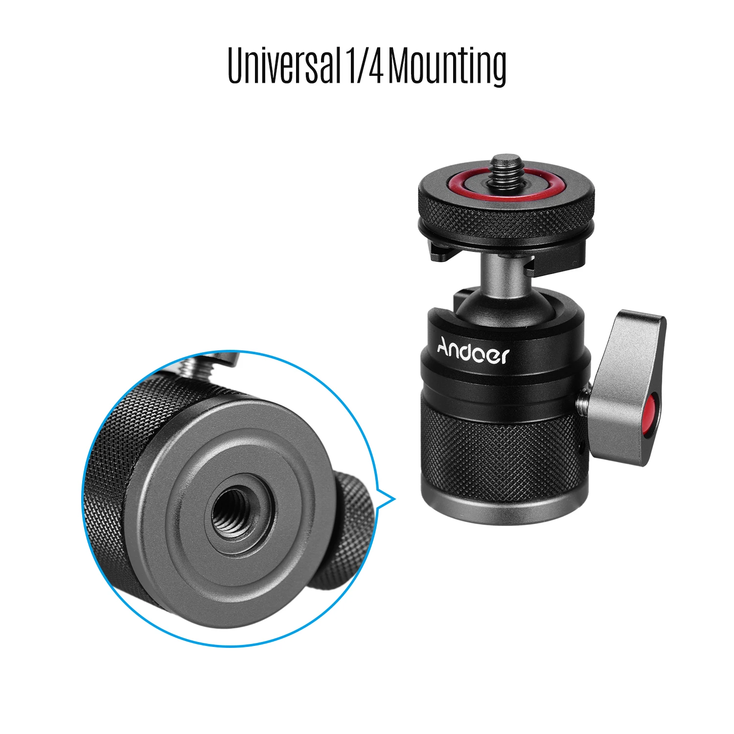 tripod ball head Andoer 2 in 1 Ball Head Dual Use with 1/4 Screw Mount 360&deg; Aluminum Alloy for Camera Phone Holder Speedlite Tripod Selfie Stick