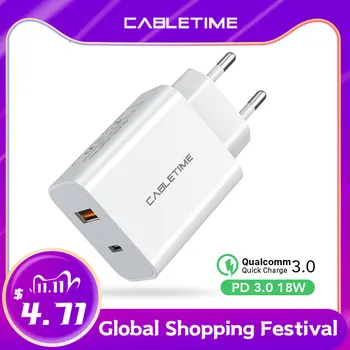 

CABLETIME USB A Charger QC3.0 18W USB C PD Multi cell phone charger Charger for phone Samsung Redmi Smart phone N417