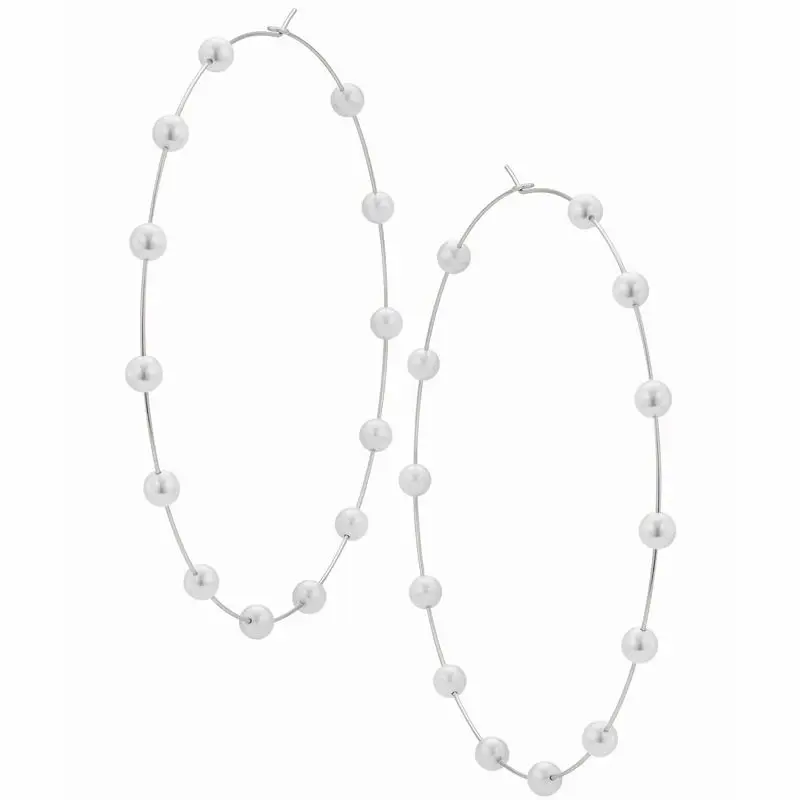 Посеребренный Boho Белый Искусственный жемчуг круглый круг серьги-кольца женские золотые цвета большие серьги корейские ювелирные изделия Brincos массивные серьги - Окраска металла: Посеребренный