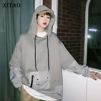 

XITAO Drawstring Women Hoodies Fashion New Spring Full Sleeve Pocket Small Fresh Minority Casual Loose Patchwork Hoodies DMY2792
