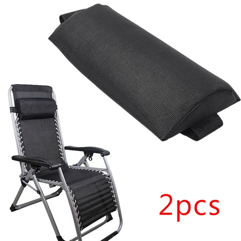 2pcs Outdoor Folding Lounge Chairs Pillow Beach Patio Recliner Headrest