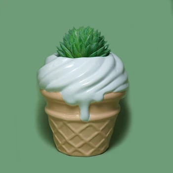 

Ice Cream Cone Flower Pot Planter Bonsai Gardening Potted Desktop Ceramic Vase Home Office Decor Cartoon Succulent Pot Plant Pot