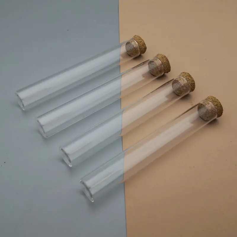 

15x100mm Lab 10pcs/20pcs/50pcs/100pcs Thick Glass Test Tube with Flat bottom and Cork Stoppers For School Supplies