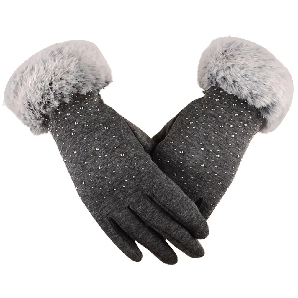 Женские перчатки для экрана, теплые зимние перчатки с подкладкой, не перевернутые бархатные перчатки для повседневной носки на открытом воздухе - Цвет: gray