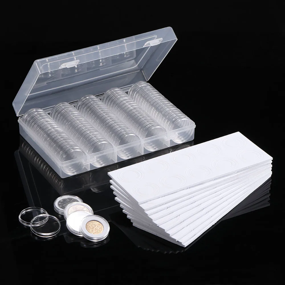 Coin Storage Box Coin Holder Case Plastic Storage Organizer Box With100 Pieces 30mm Coin Capsules For Coin Collection New 2