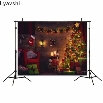 

Lyavshi photography backdrop Red Green Christmas Tree Stocks Decorative Sofa background photo studio camera
