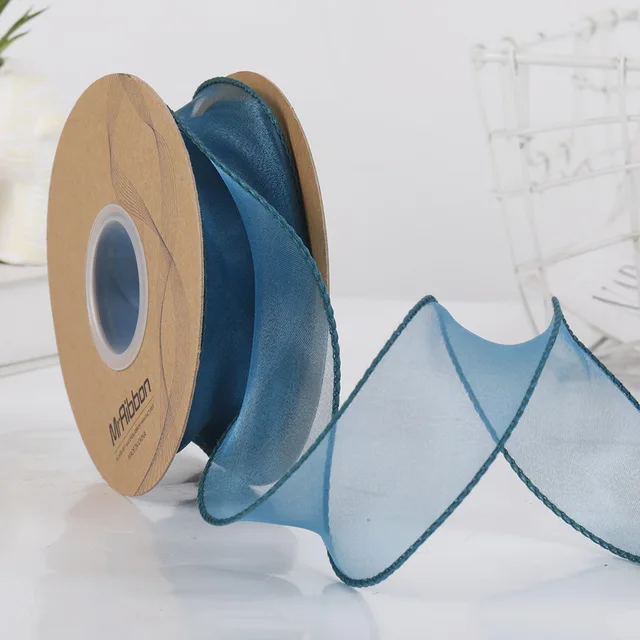 10 Yards Color Fishtail Yarn Ribbon Bouquet Packing Material Fresh Flowers Baking Overwrap Ribbon Wave Chiffon Yarn Gift Strap Dark blue