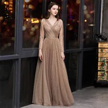 Это Yiiya вечернее платье с длинным рукавом и v-образным вырезом, Формальные вечерние платья, элегантные для женщин E1369 Сияющие размера плюс robe de soiree