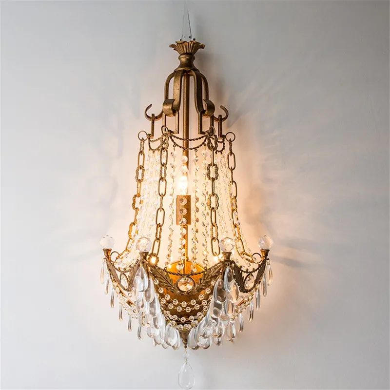 Retro Loft brass color metal crystal wall lamp