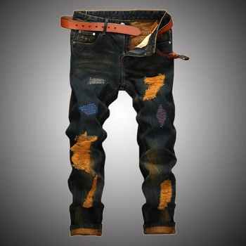 

Mens Destroy Jean Vintage Motorcycle Biker Jeans Men 2020 New Fashion Casual Ripped Hole Denim Trousers Male BP030