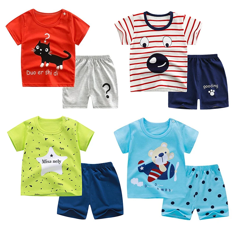 

Unisex 12M-4T Baby's Suits 2pc/set Summer cotton short sleeve cartoon baby girl boy Suit o-neck pullover kids Baby Clothing