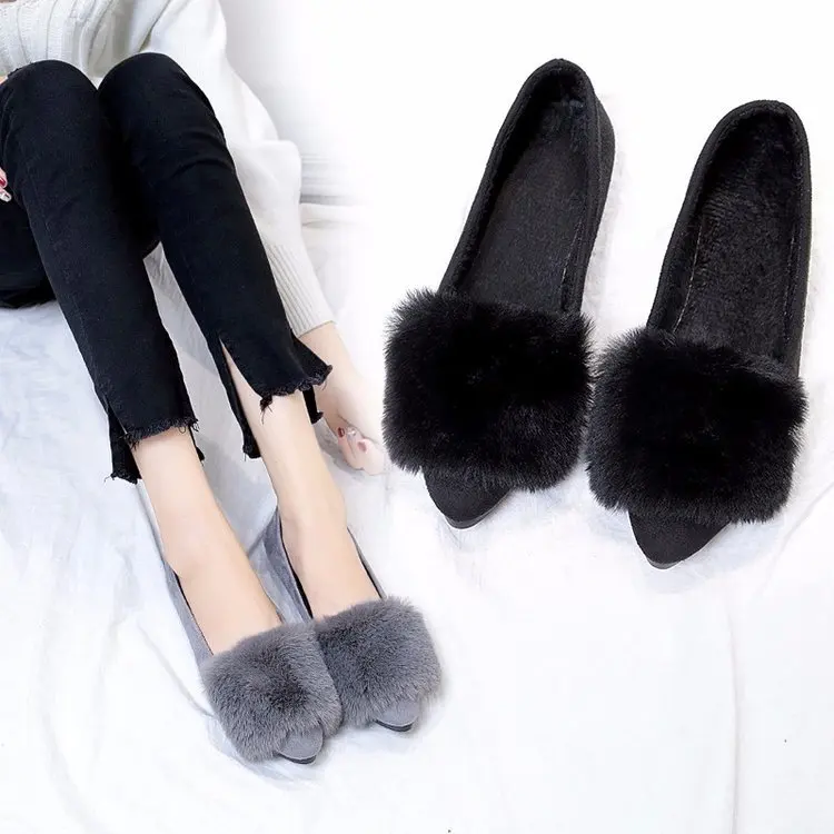 

Fox Fur Shoes Women's 2019 Autumn New Style Korean-style Pointed-Toe Suede Slip-on Shoes Women Flat Shoes