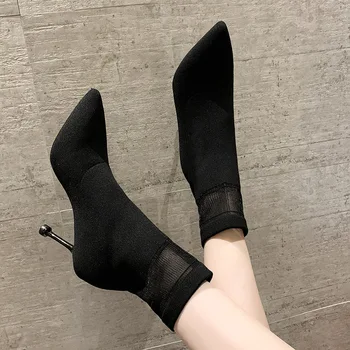 

2020 new women's boots pointed knitting woolen Sock boots autumn winter boots Korean thin heel high heel elastic