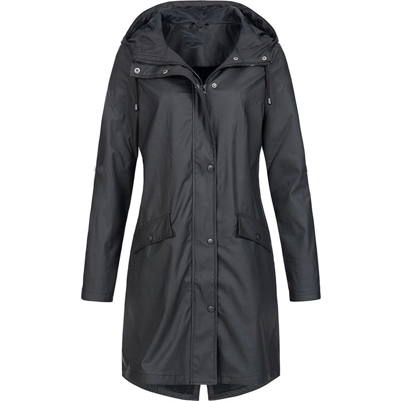 Spring Womens Hooded Long Windbreaker Coat Autumn Ladies Long Sleeve Jacket Outwear Femme Solid Outdoor Hiking Hoodie Raincoat