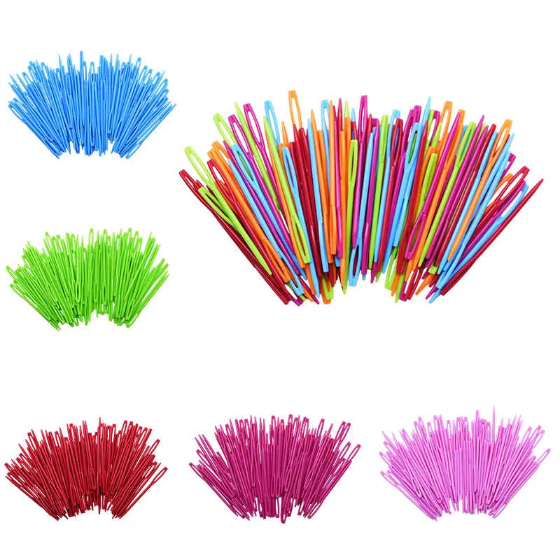 20PCs Mixed Color 7cm/9.5cm Plastic Knitting Needles Crochet Hooks Wool  Yarn Needle Children DIY Sweater Weaving Tools Accessory