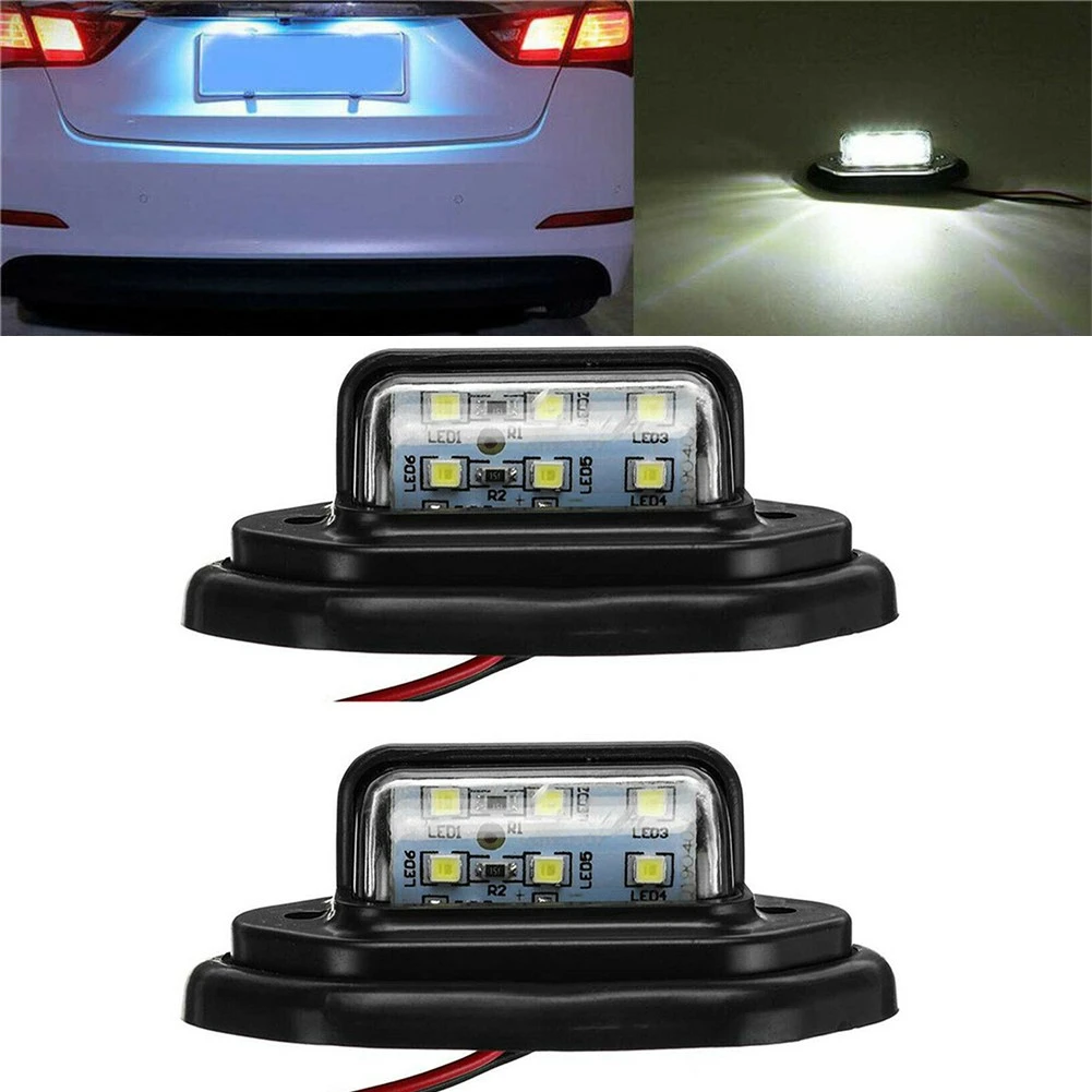 2X Black Shell 12-24V 6 LED Car License Plate Light Boat Truck Signal Tail Lamp