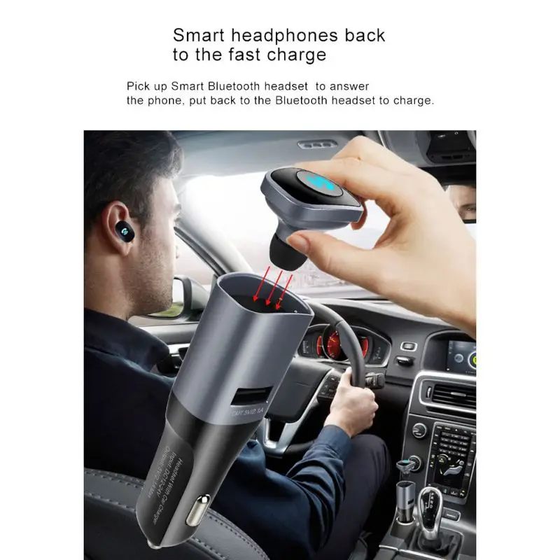 2 в 1 5 В/2.1A USB Автомобильное зарядное устройство с беспроводной Bluetooth 4,0 гарнитура стерео наушники для воспроизведения музыки Hands-free Talking