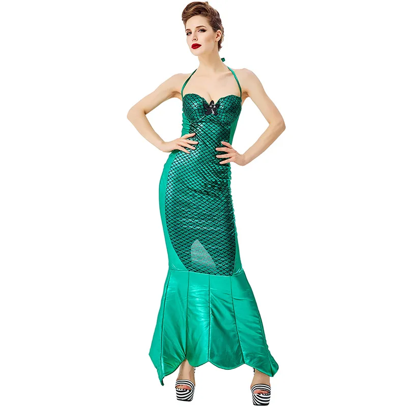 

Ladies Halloween Costume Crying Night Ocean Princess Two-color Mermaid Bronzing Print Sexy Tight Dress Cosplay Stage Costume