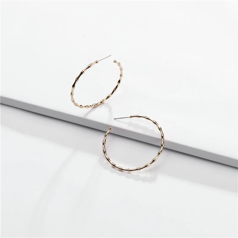 

New Trendy Minimalism Copper Metal Bamboo Joint Hoop Earrings for Women C Shape Brass Hoop Earrings Jewelry