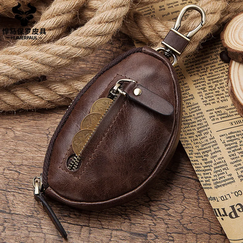 Из натуральной кожи Для мужчин Key Holder бумажник на молнии ключи от машины цепь